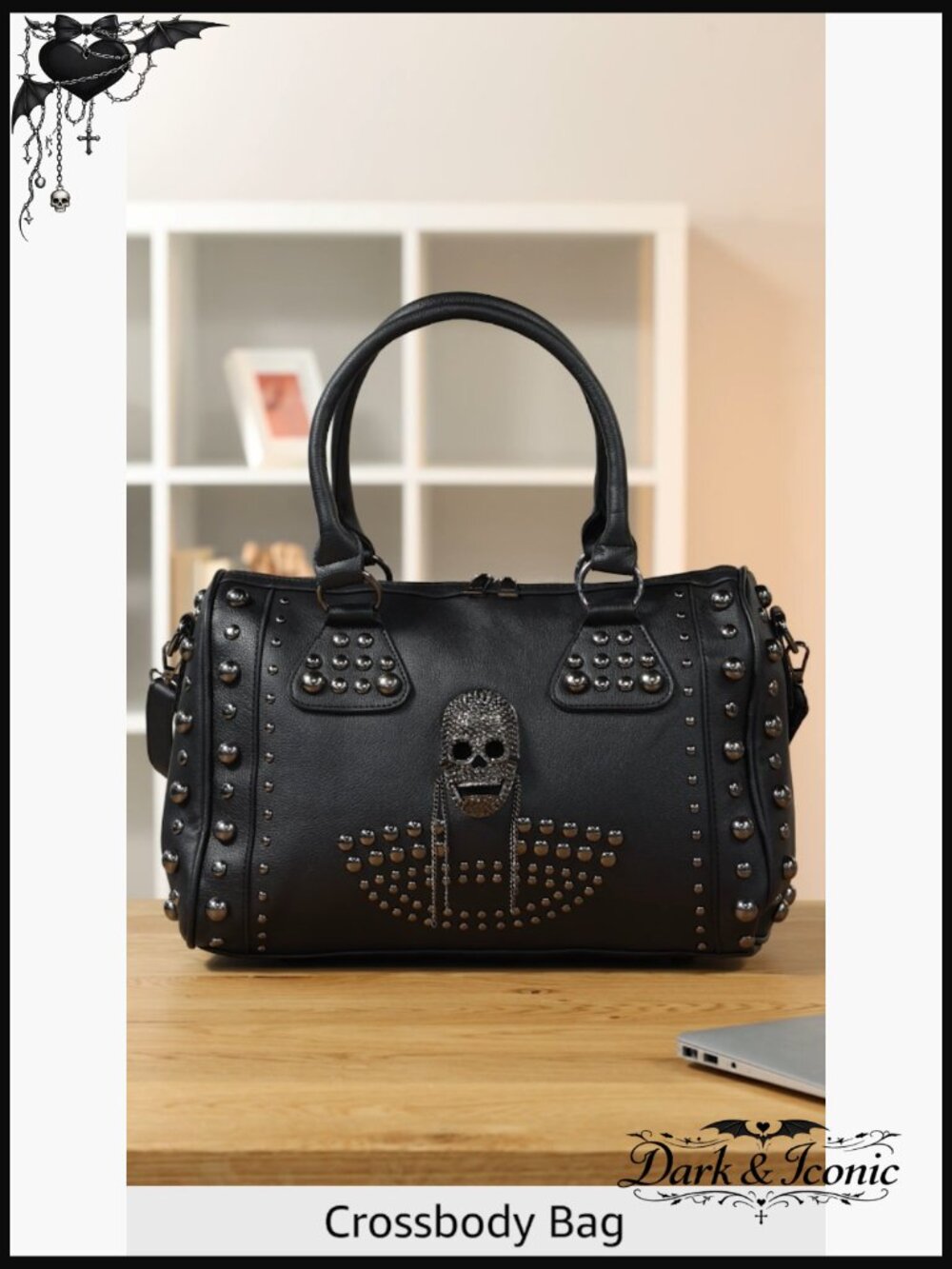 Large Gothic Skull Studded Doctor Handbag Shoulder Crossbody - Picture 7 of 7
